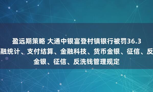 盈远期策略 大通中银富登村镇银行被罚36.3万元：违反金融统计、支付结算、金融科技、货币金银、征信、反洗钱管理规定