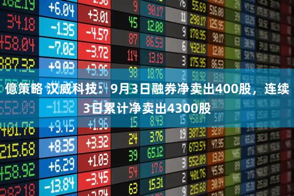 億策略 汉威科技：9月3日融券净卖出400股，连续3日累计净卖出4300股